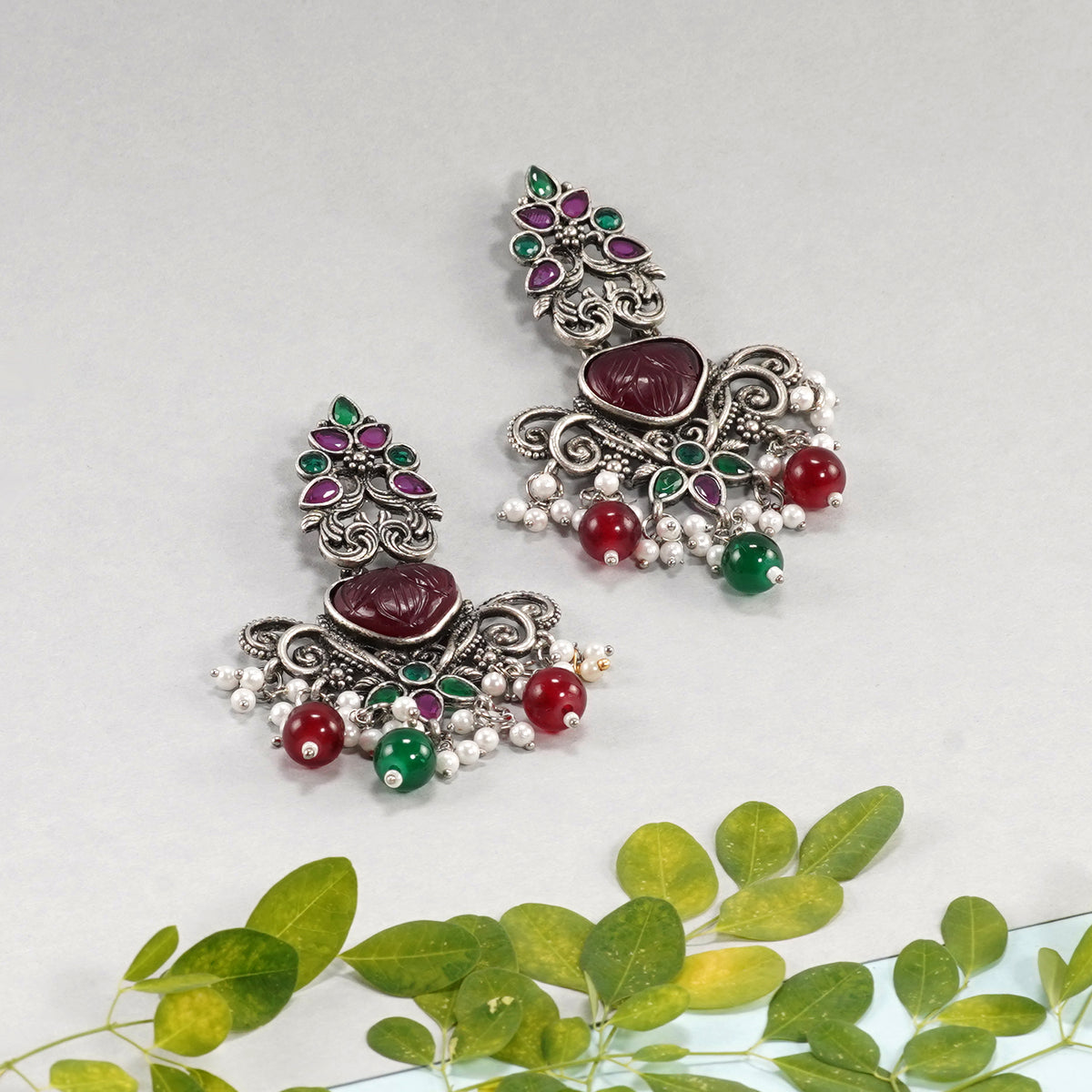 Peacock Motif Oxidised Earrings