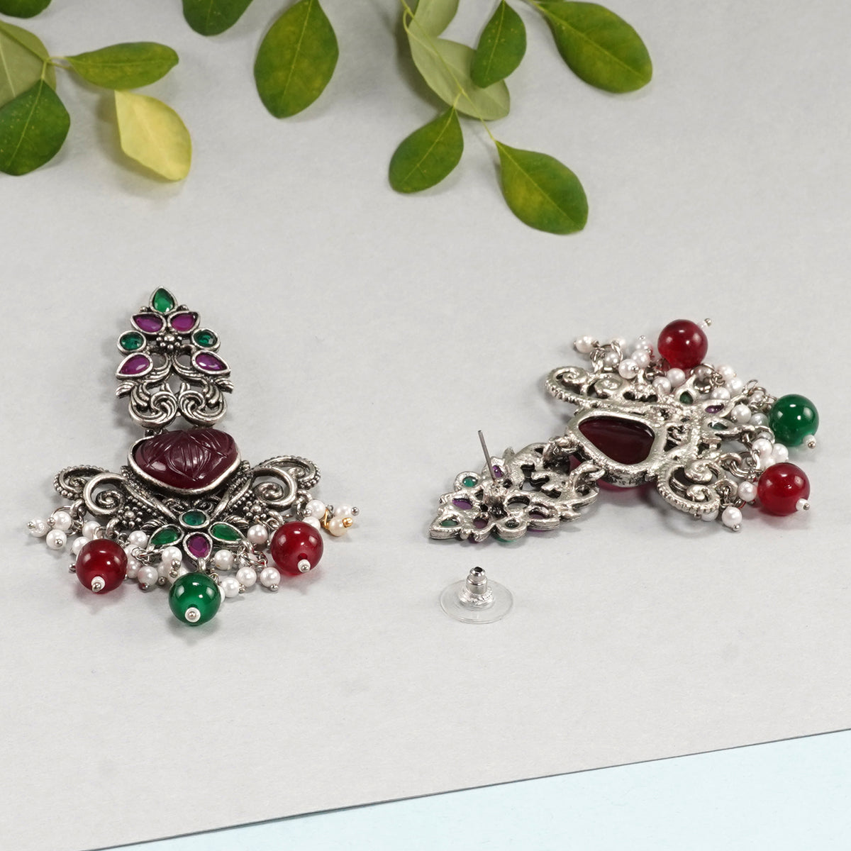 Peacock Motif Oxidised Earrings