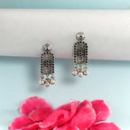 Oxidized Silver Embellished Long Danglers