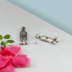 Oxidized Silver Embellished Long Danglers