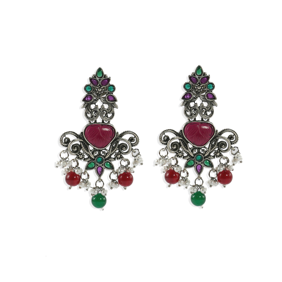 Peacock Motif Oxidised Earrings
