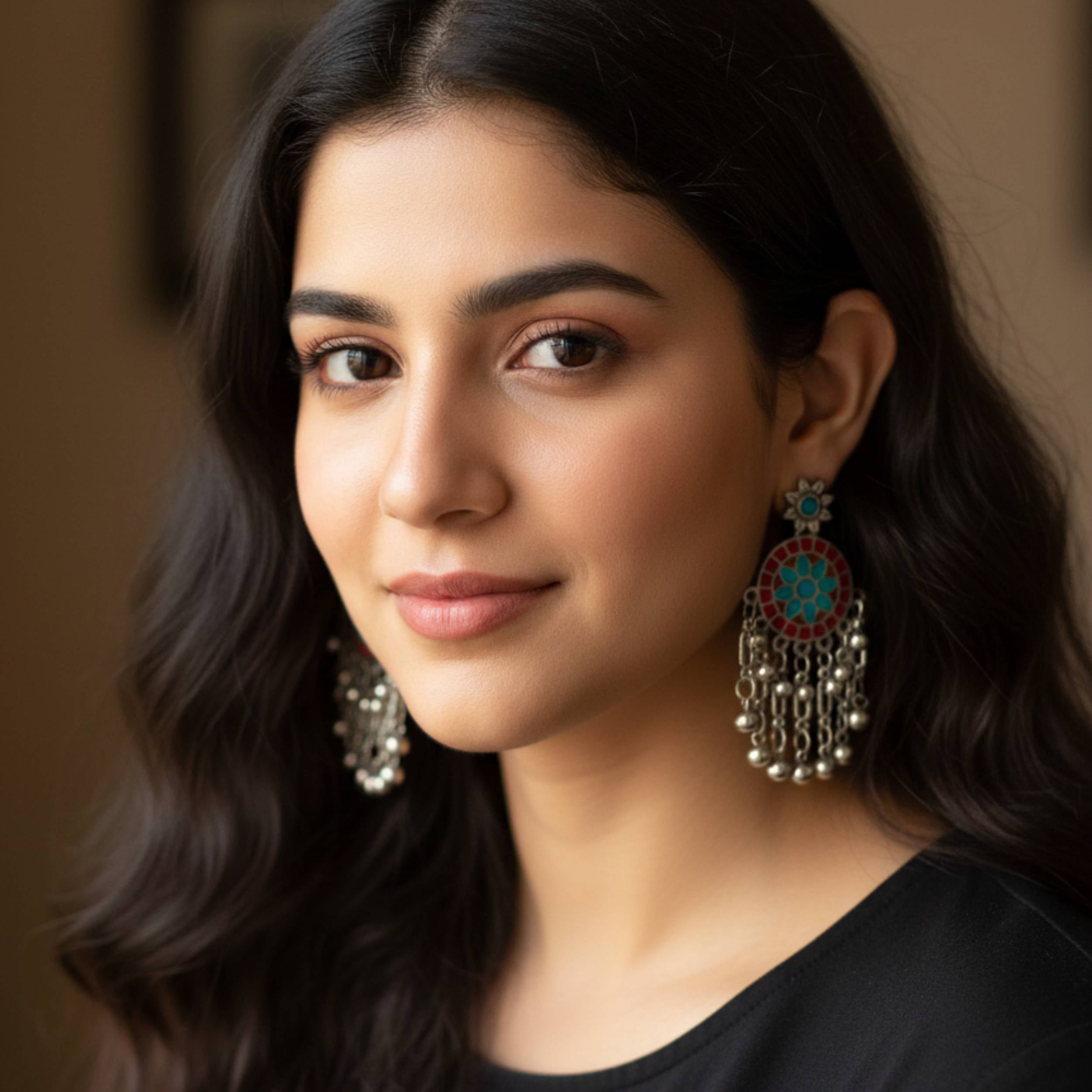 Tribal Turquoise Enamel Drop Earrings