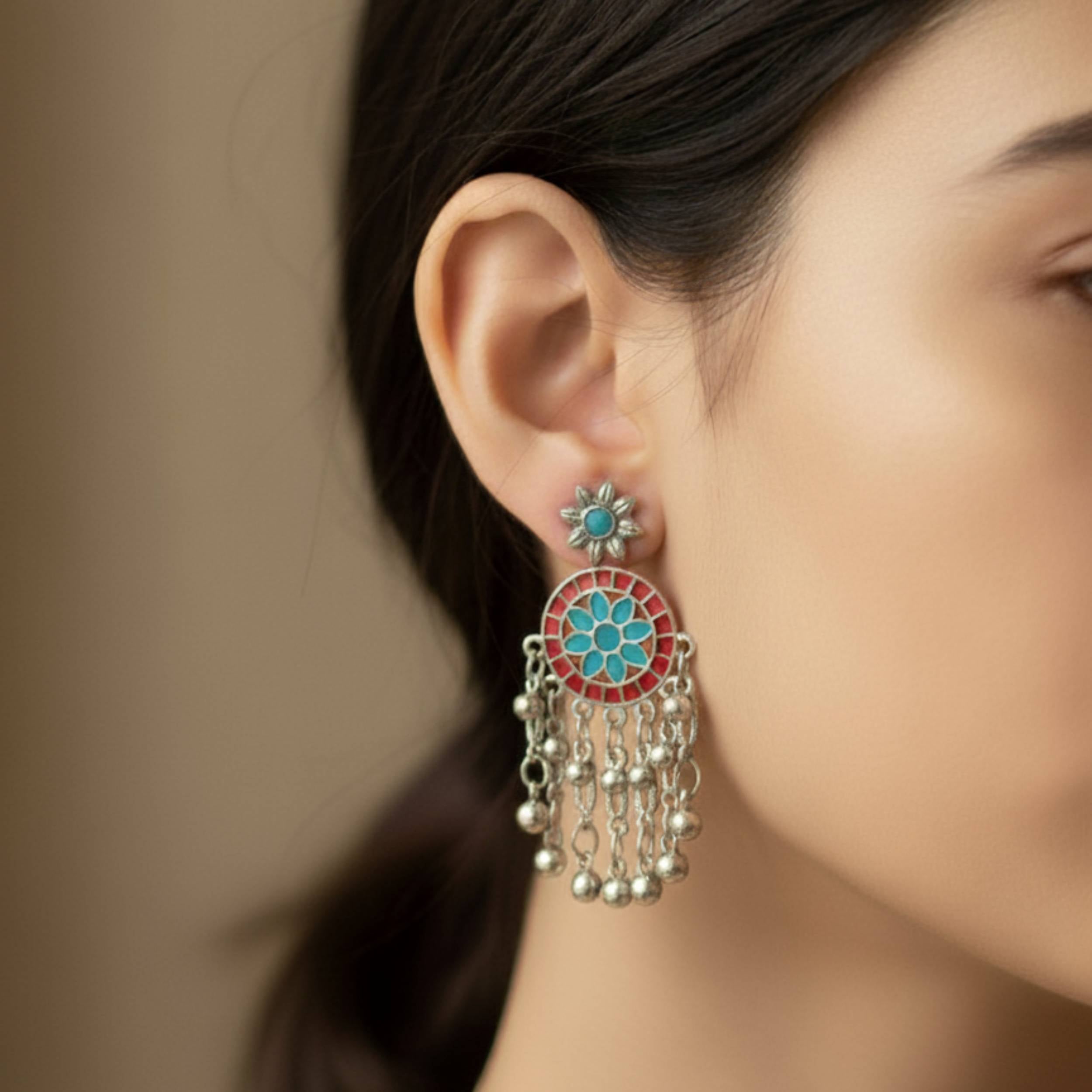 Tribal Turquoise Enamel Drop Earrings