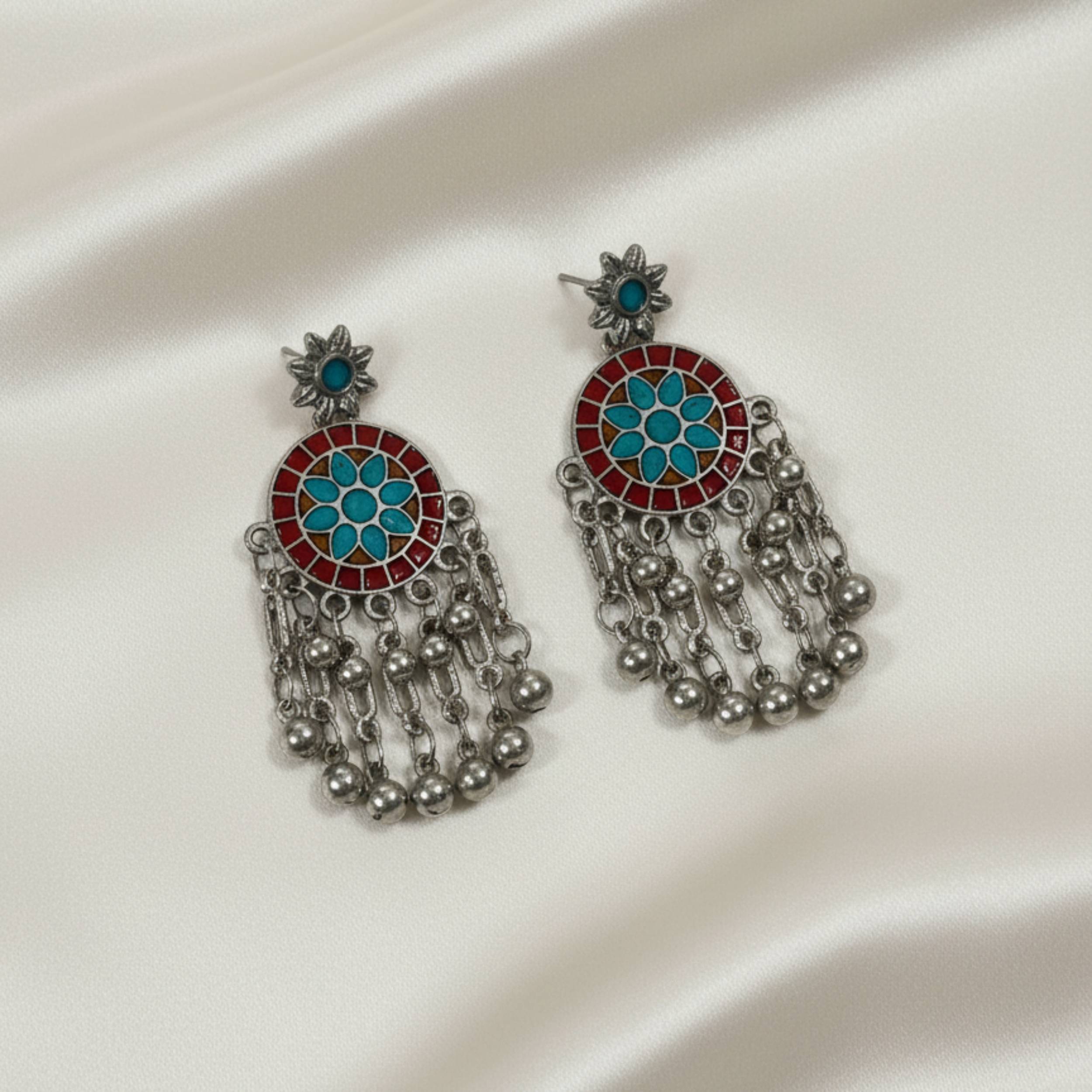 Tribal Turquoise Enamel Drop Earrings