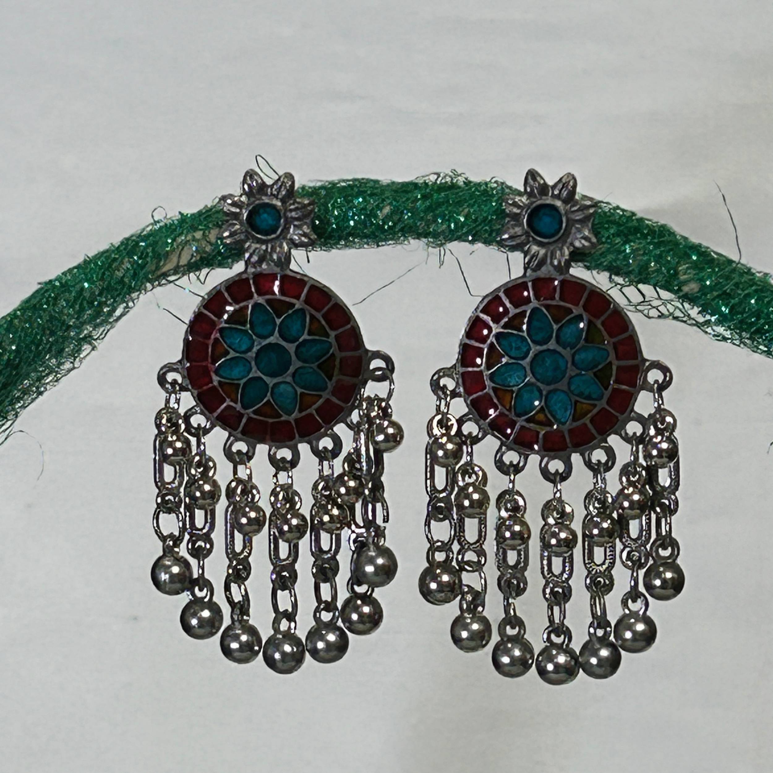 Tribal Turquoise Enamel Drop Earrings
