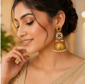 Royal Black Stone Gold-Tone Jhumki