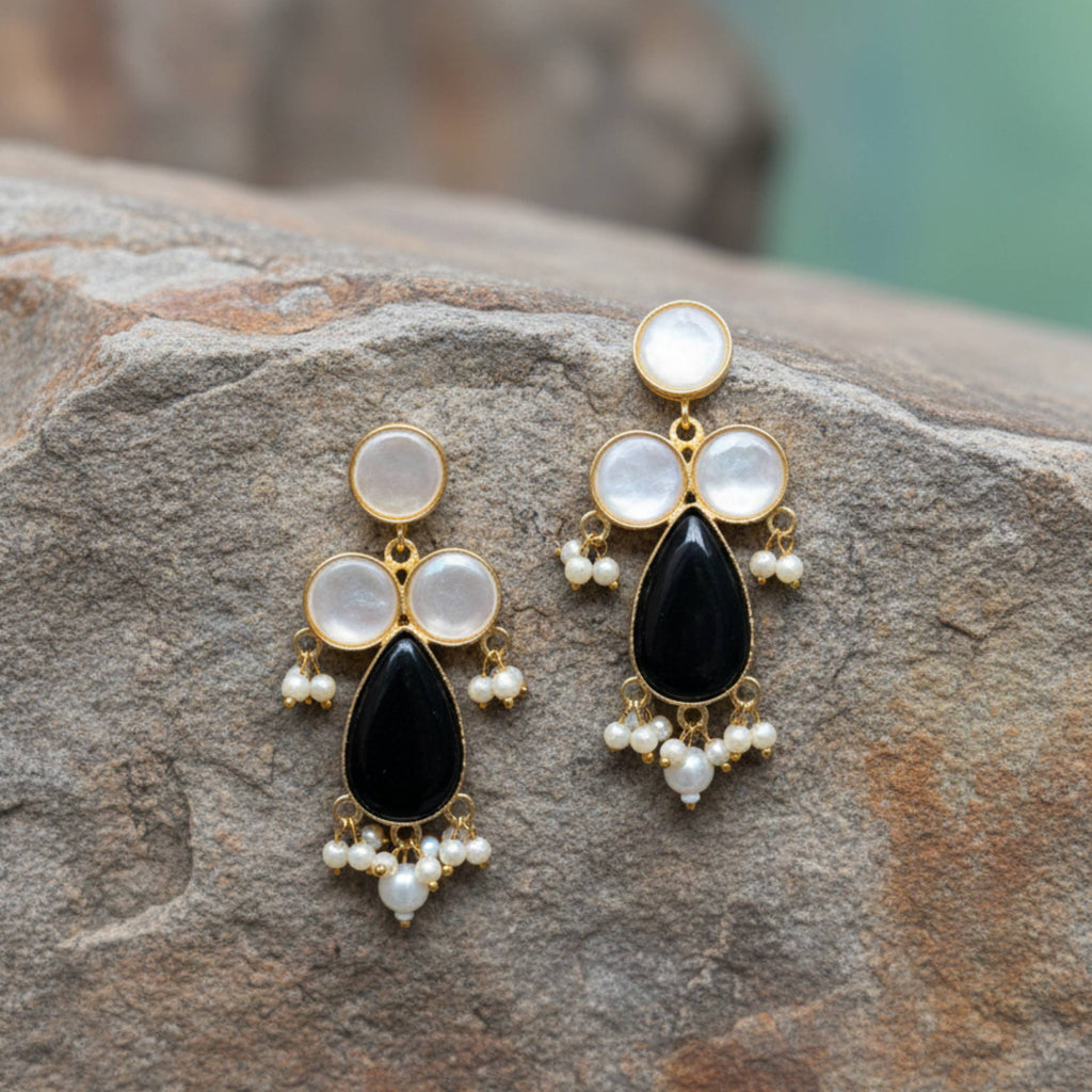 Midnight Pearl Brass Danglers