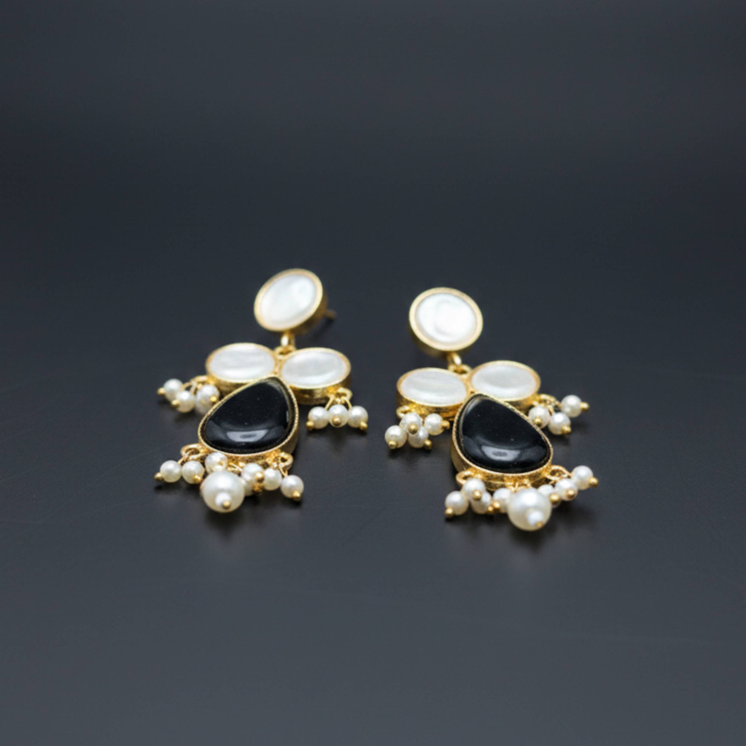 Midnight Pearl Brass Danglers