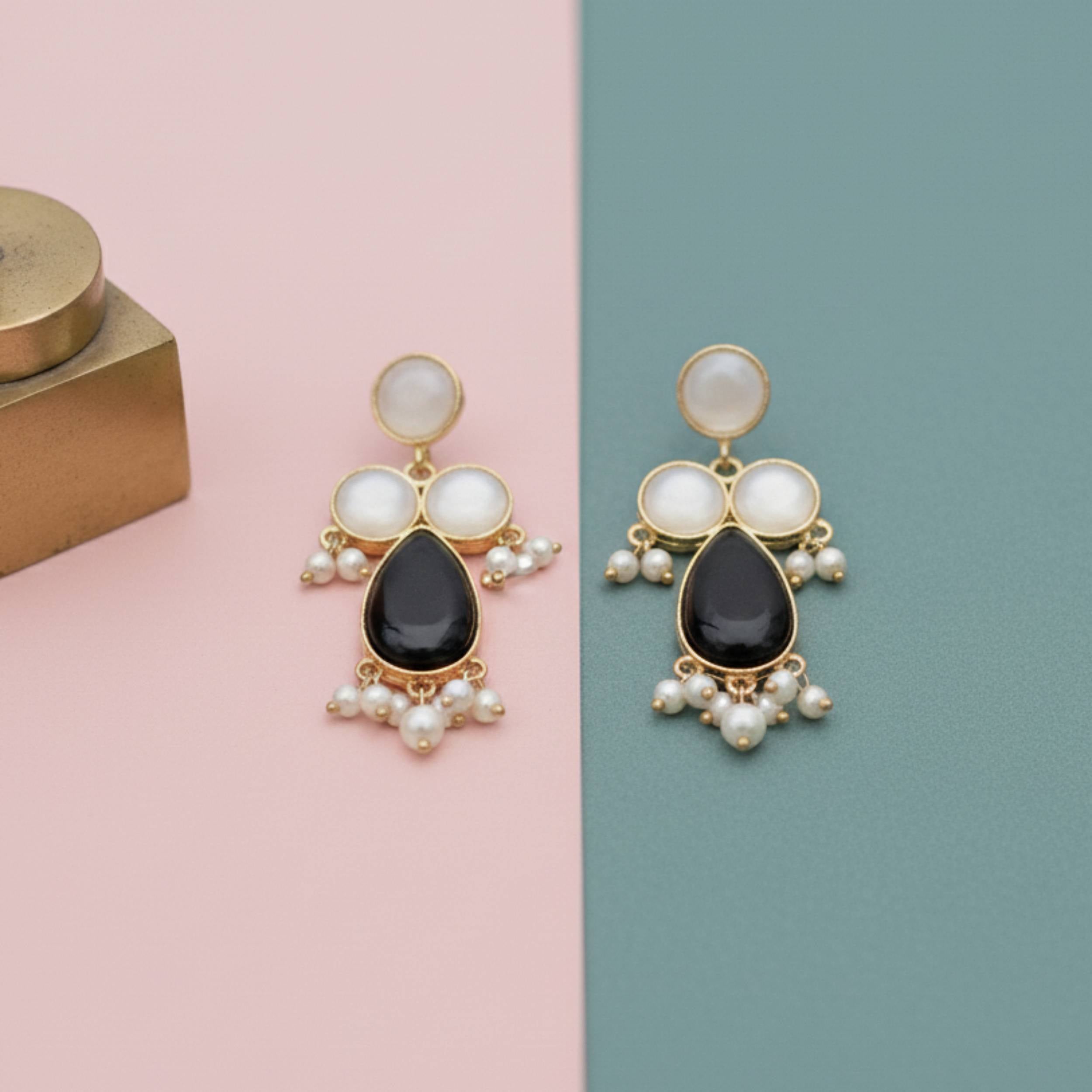 Midnight Pearl Brass Danglers