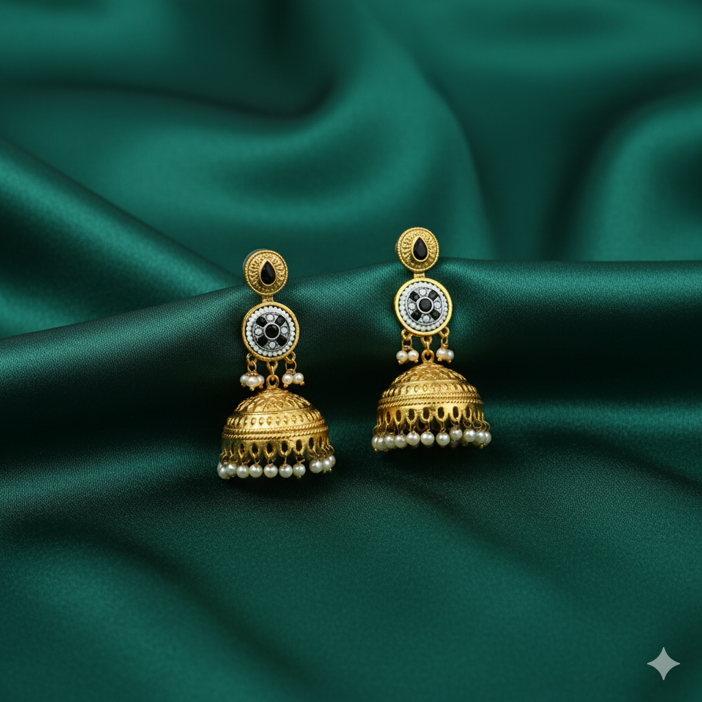 Triple Layer Black Jhumkis