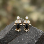 Midnight Pearl Brass Danglers