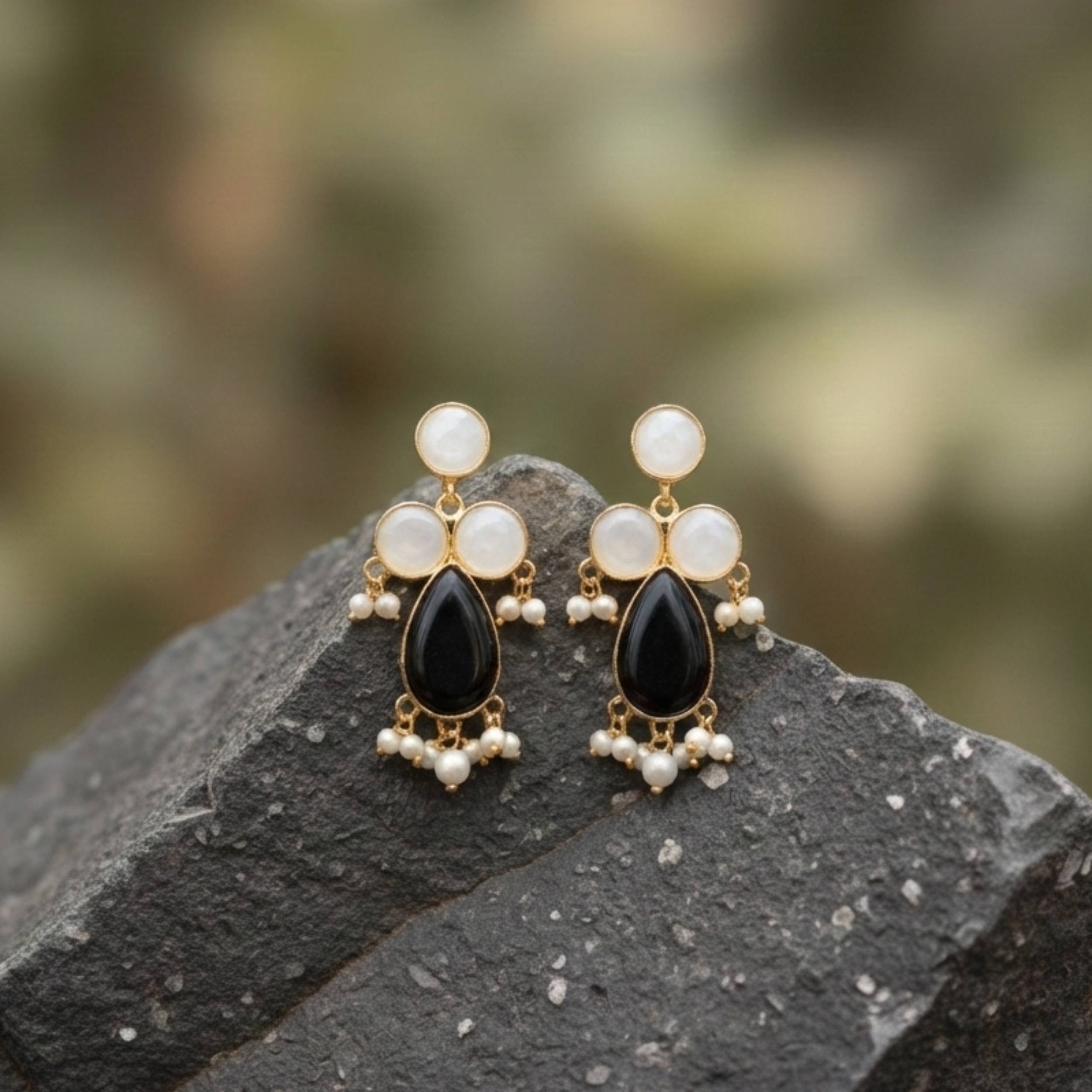 Midnight Pearl Brass Danglers