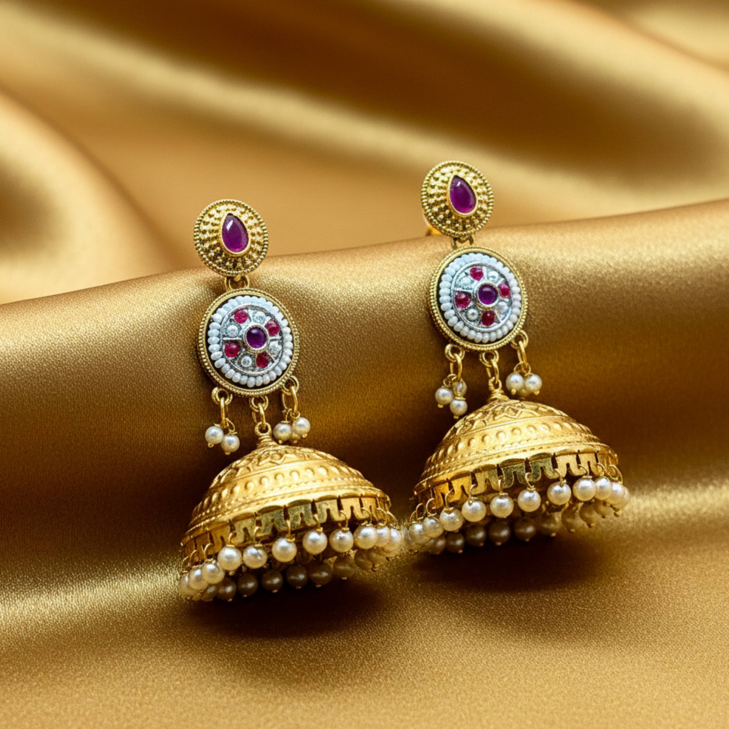 Triple Layer Ruby Jhumkas
