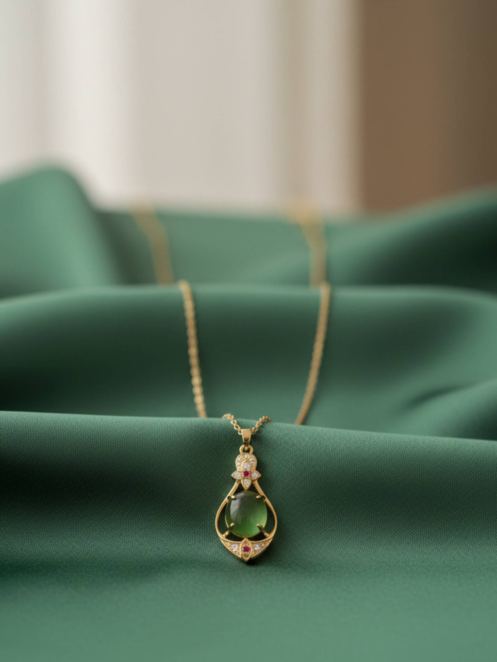 Gilded Emerald Pendant Necklace