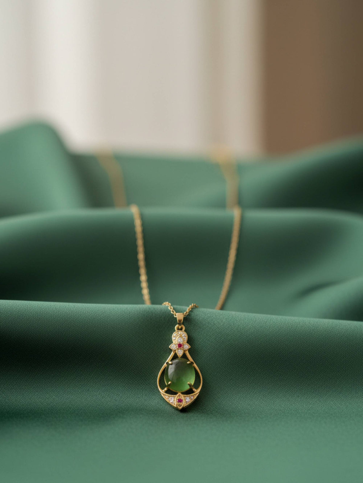 Gilded Emerald Pendant Necklace