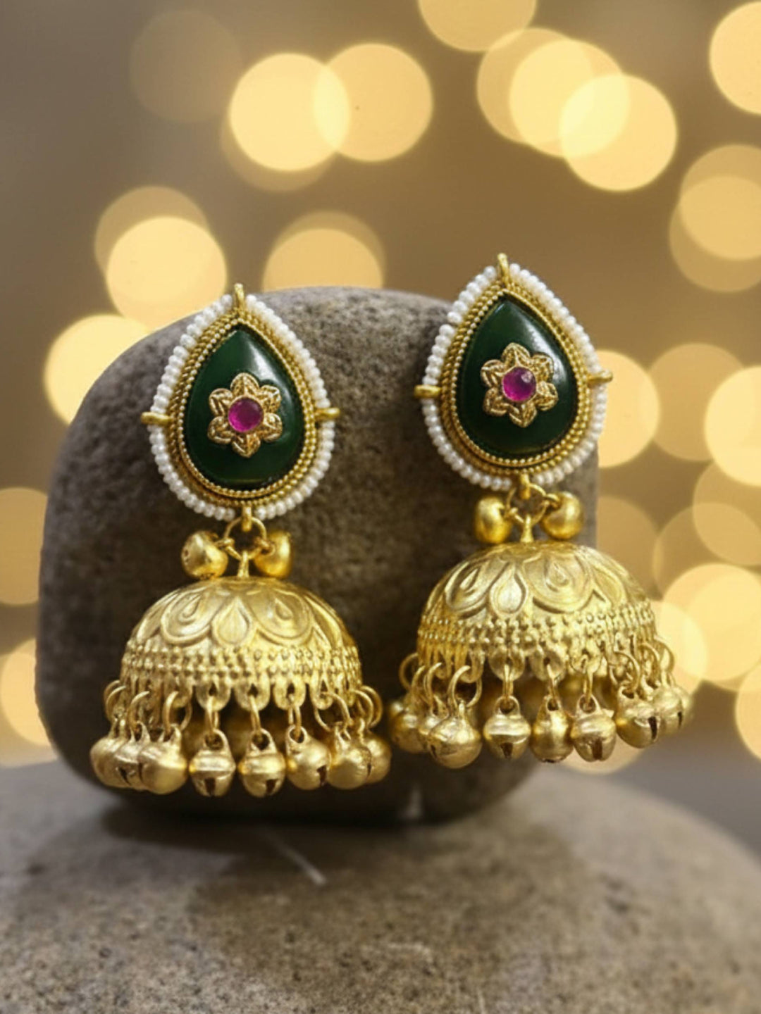 Timeless Kashmiri Green Jhumkis