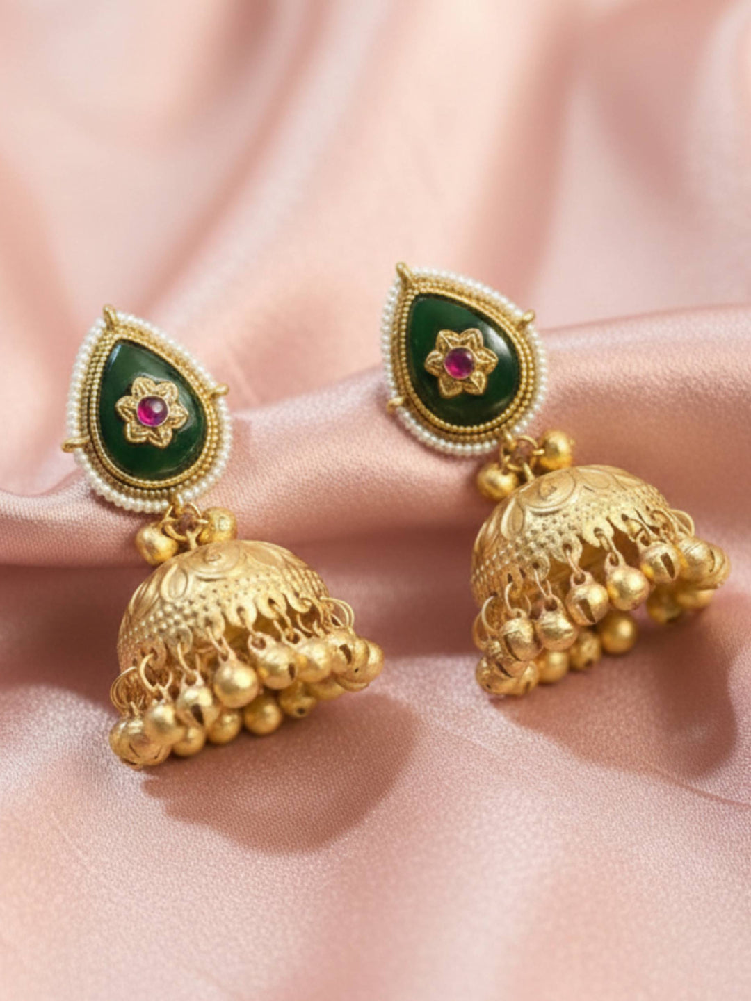 Timeless Kashmiri Green Jhumkis