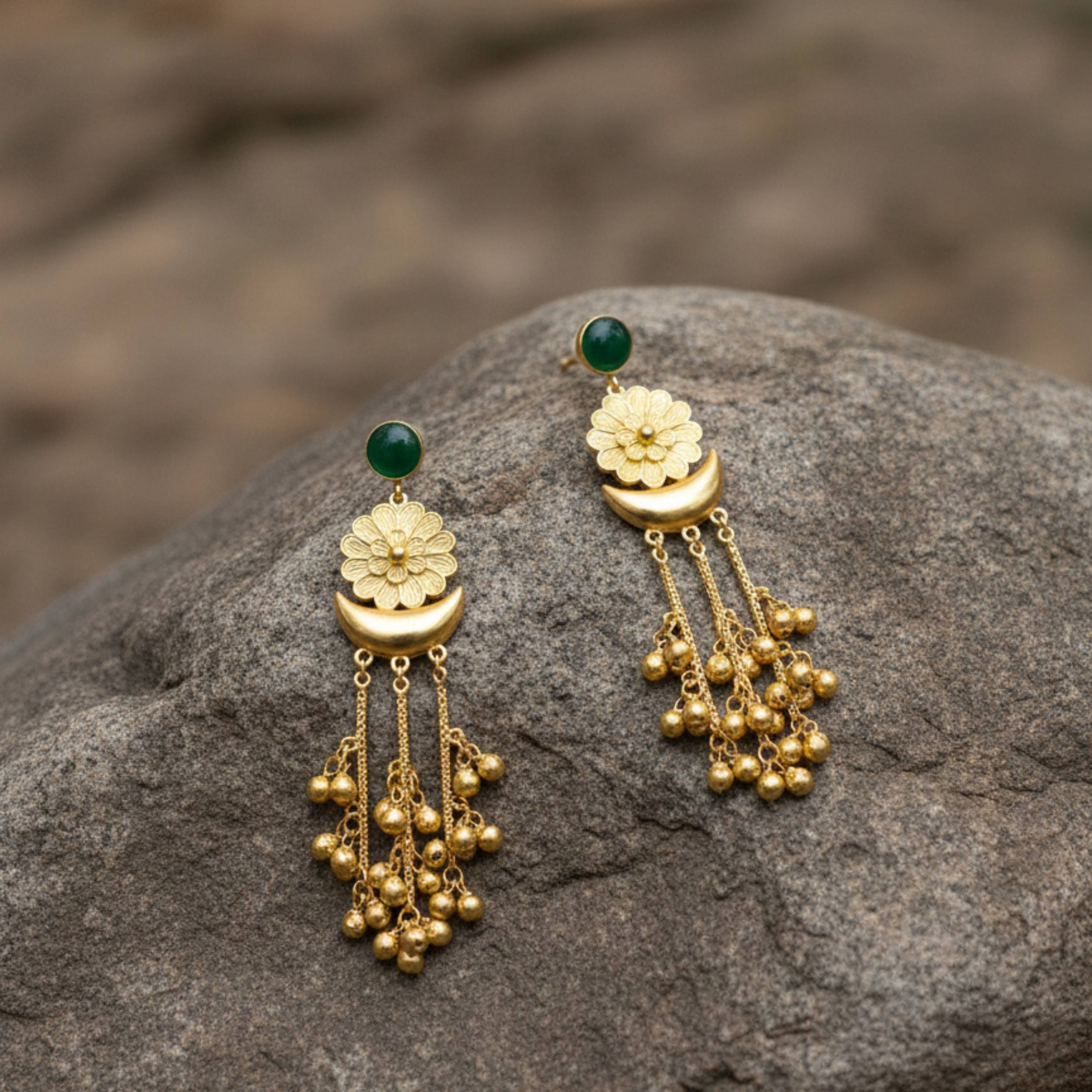 Kashmiri-Floral Moon Danglers