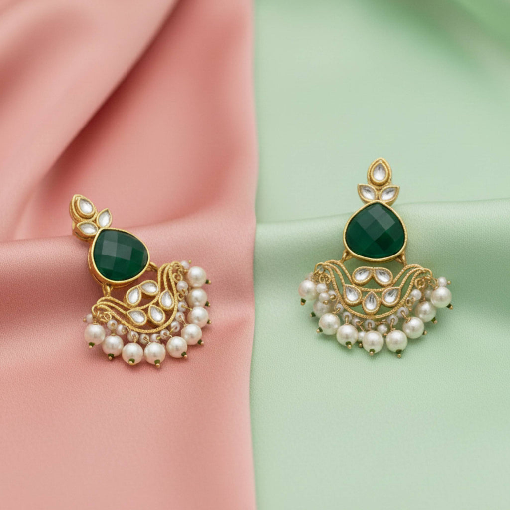 Emerald Green Kundan Danglers