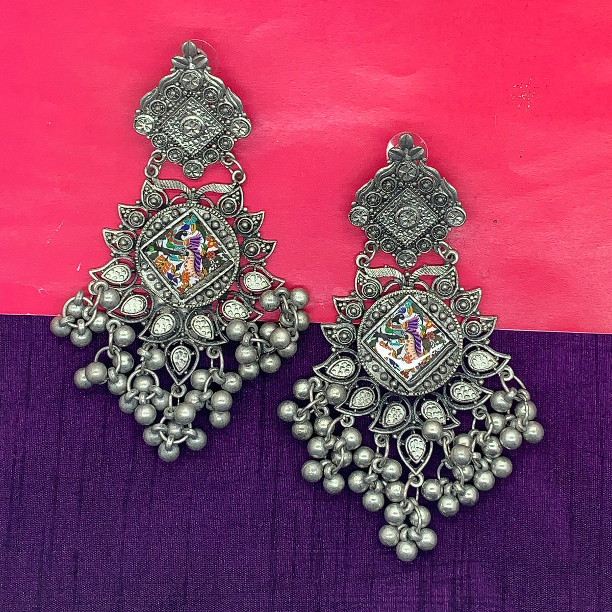 Oxidized Peacock Statement Chandbalis