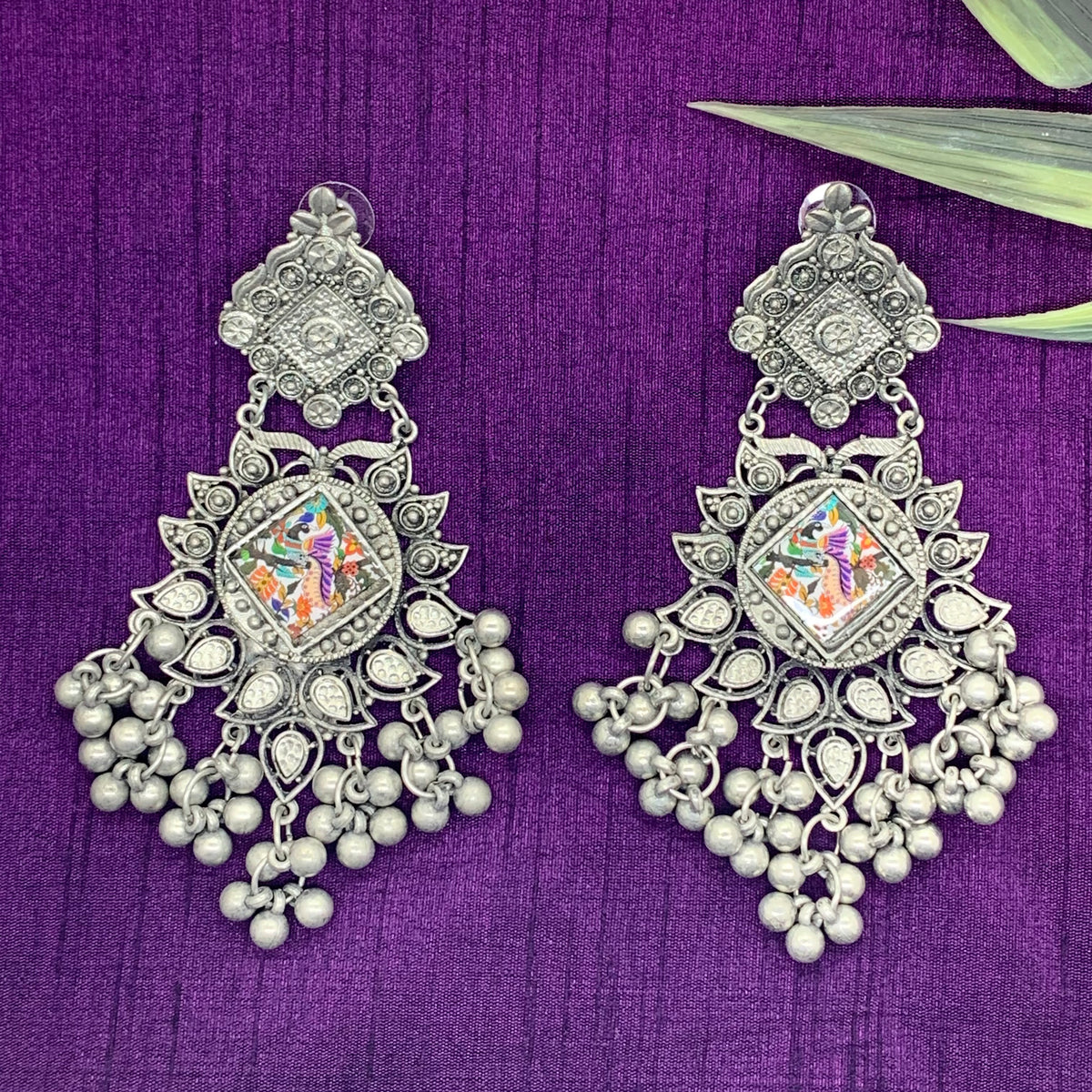 Oxidized Peacock Statement Chandbalis