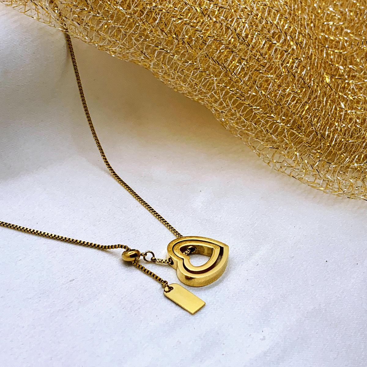 Gilded Double Heart Slider Necklace