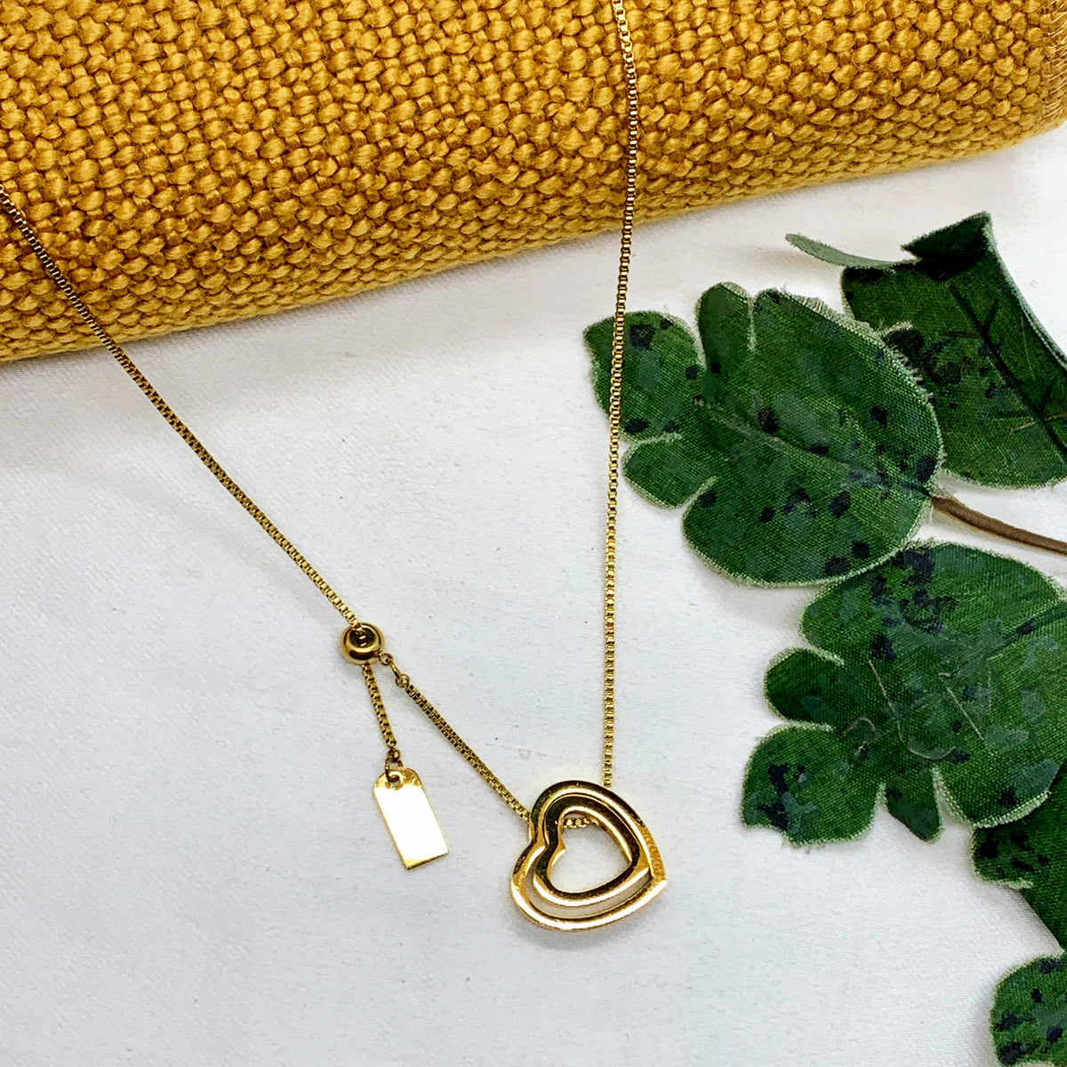 Gilded Double Heart Slider Necklace