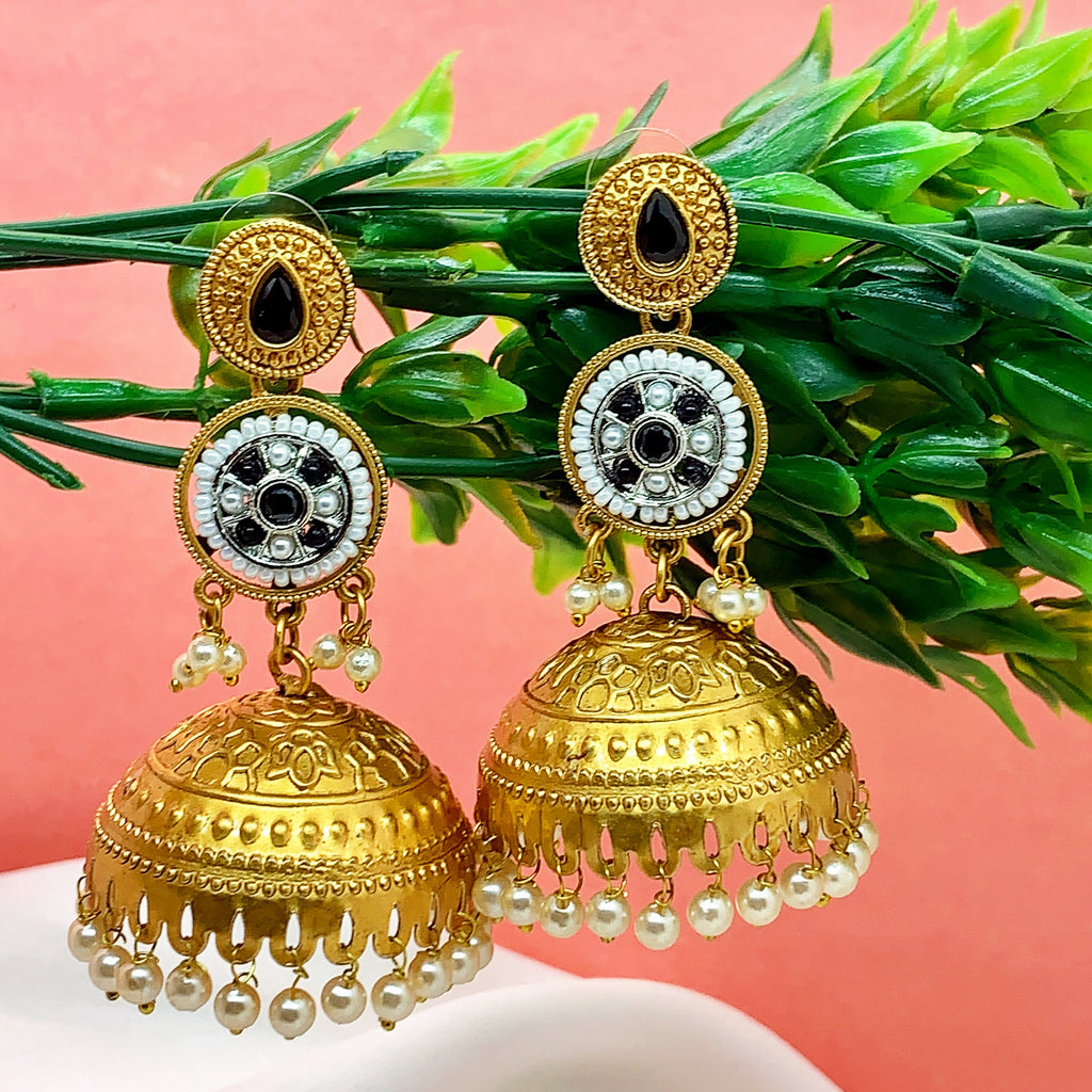 Royal Black Stone Gold-Tone Jhumki