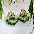 Artisan Enamel Gold-Tone Earrings with Green Drops
