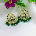 Artisan Enamel Gold-Tone Earrings with Green Drops