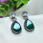 Solitaire and Green Drop Earrings