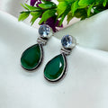Solitaire and Green Drop Earrings