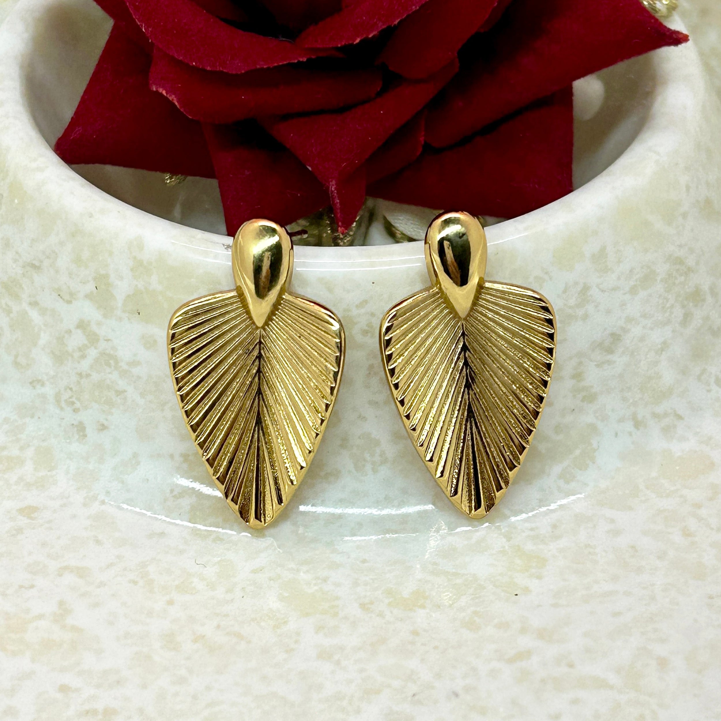 Lustrous Golden Leaf Earrings