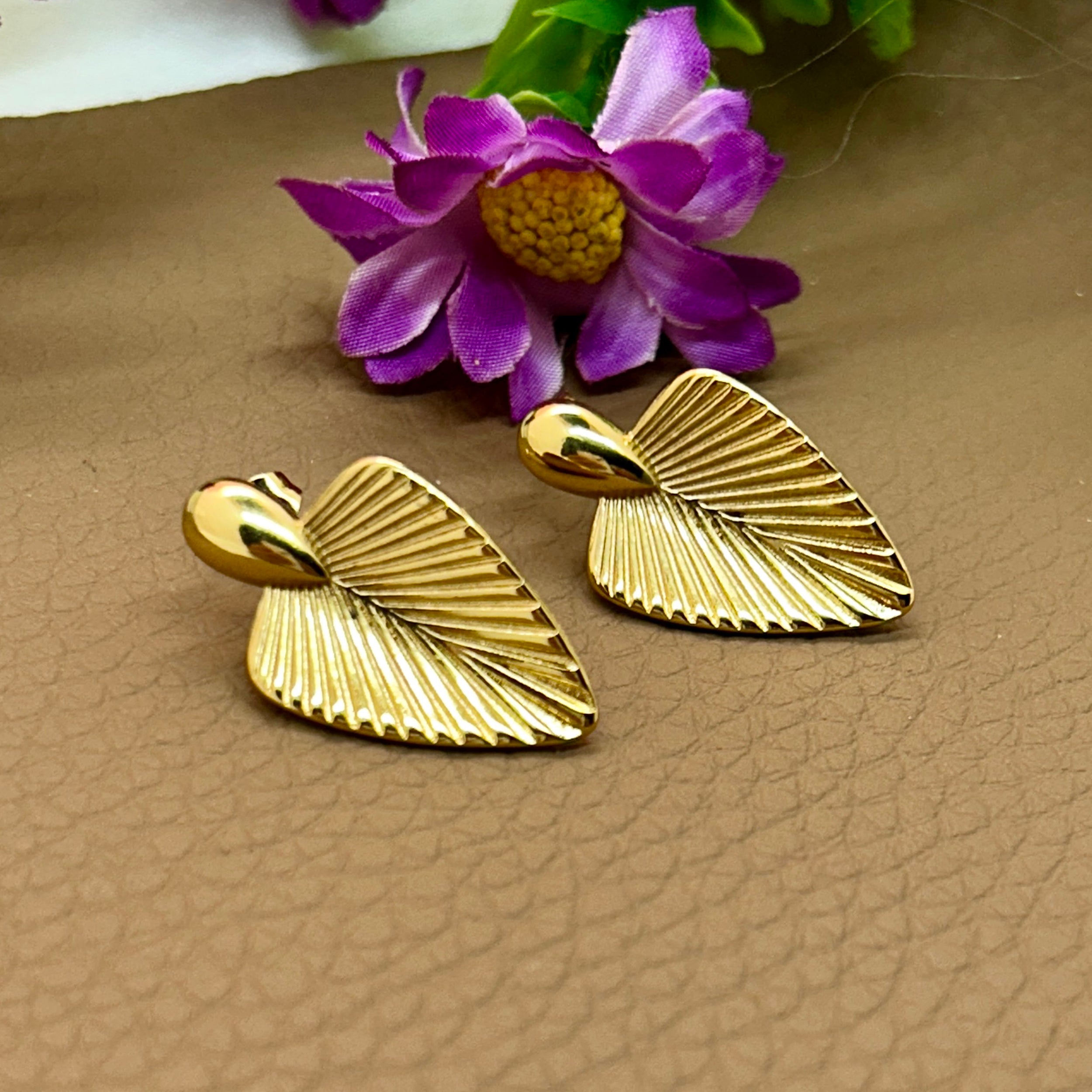 Lustrous Golden Leaf Earrings