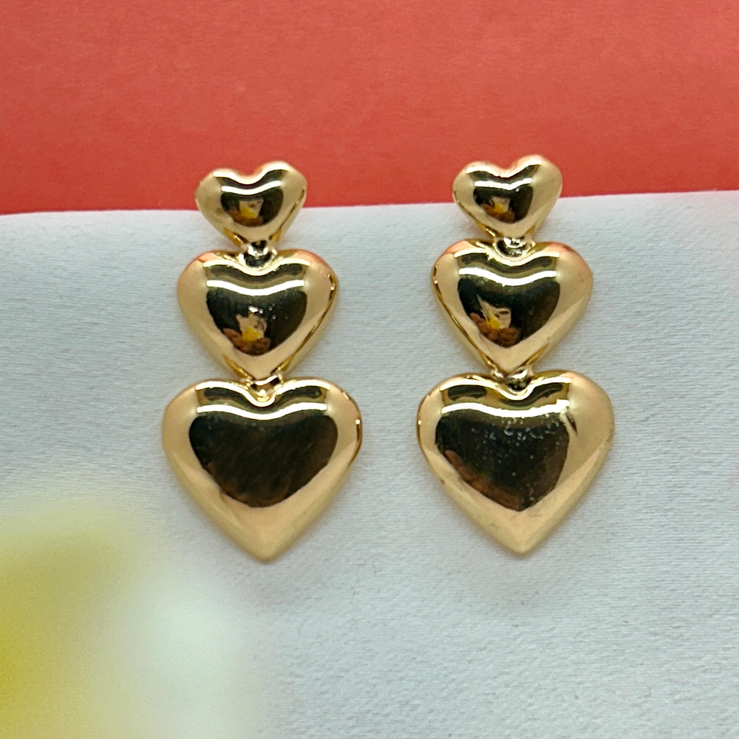 Gold Plated Triple Heart Studs