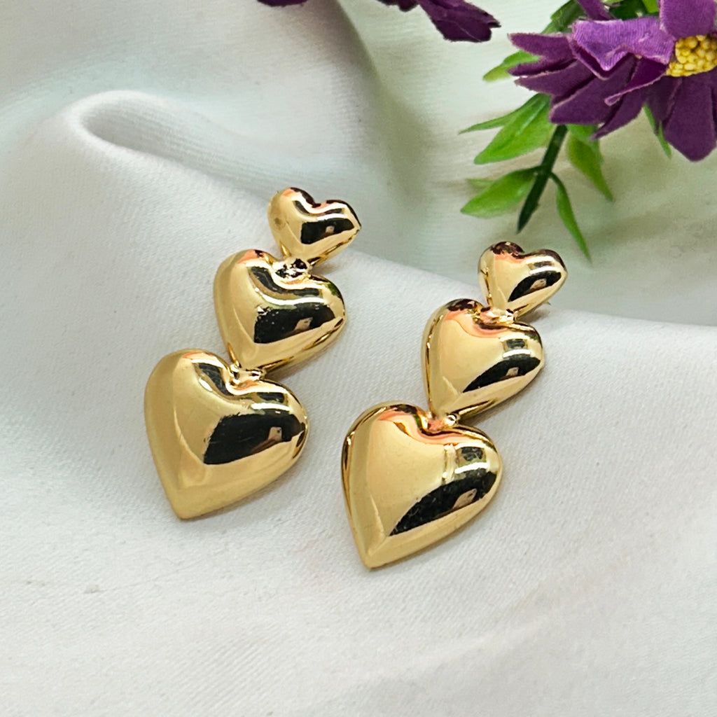 Gold Plated Triple Heart Studs