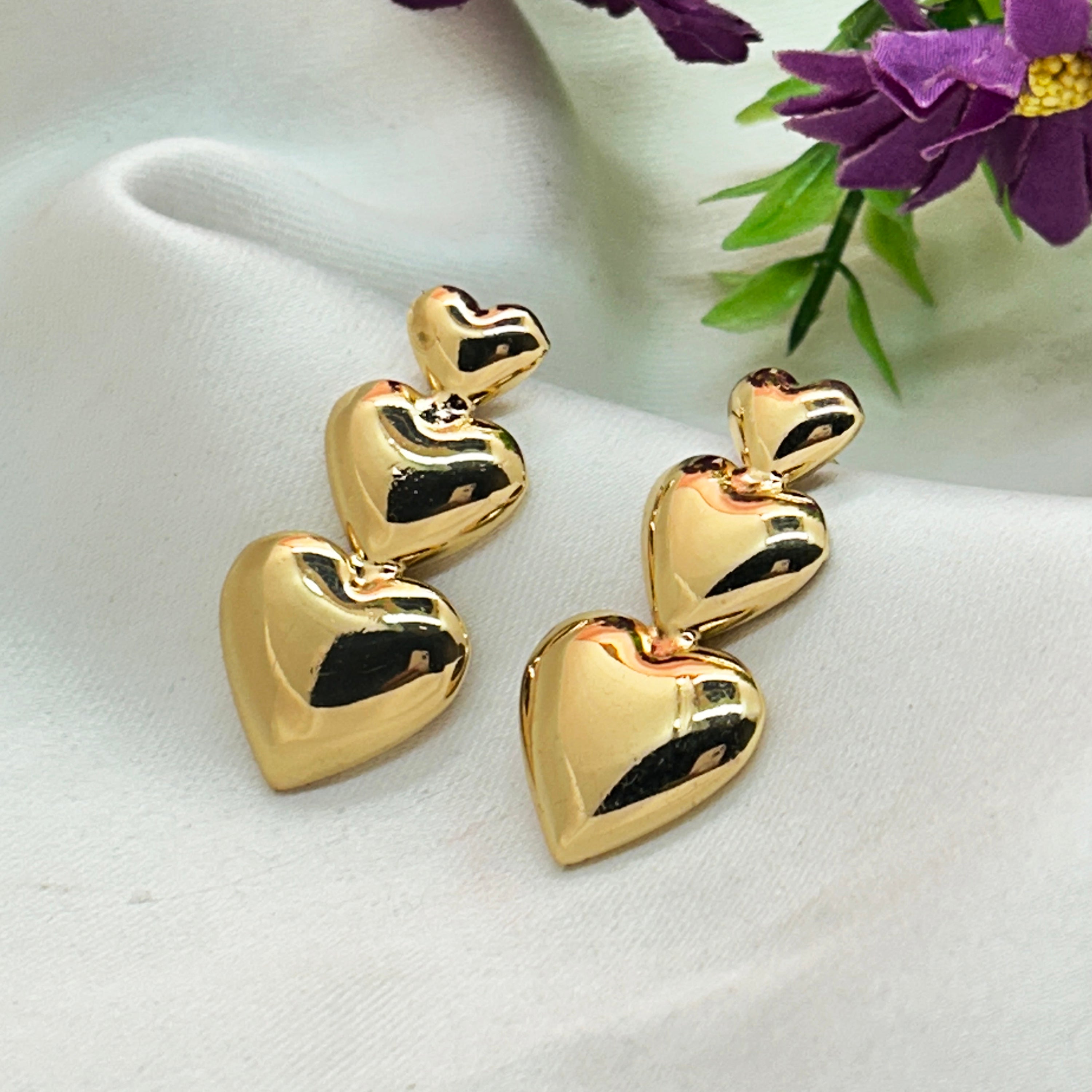 Gold Plated Triple Heart Studs