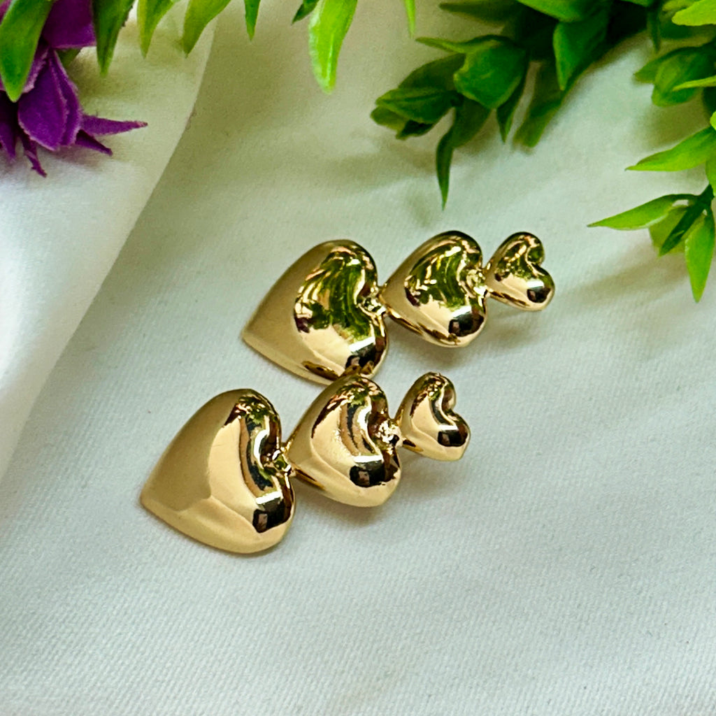 Gold Plated Triple Heart Studs