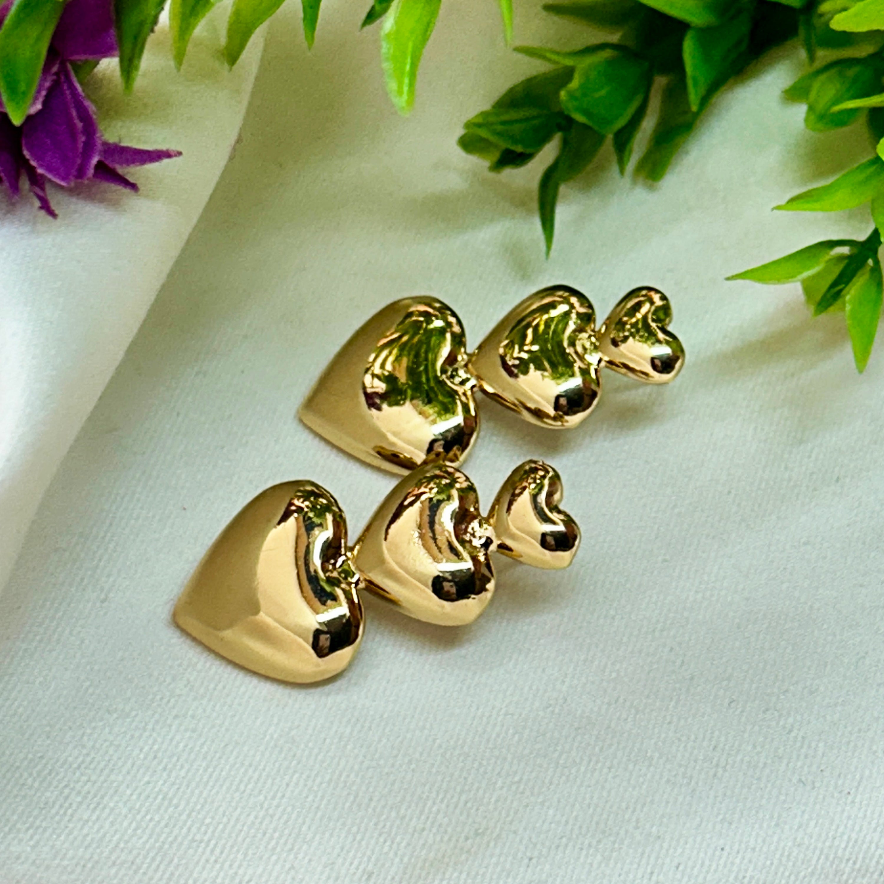 Gold Plated Triple Heart Studs