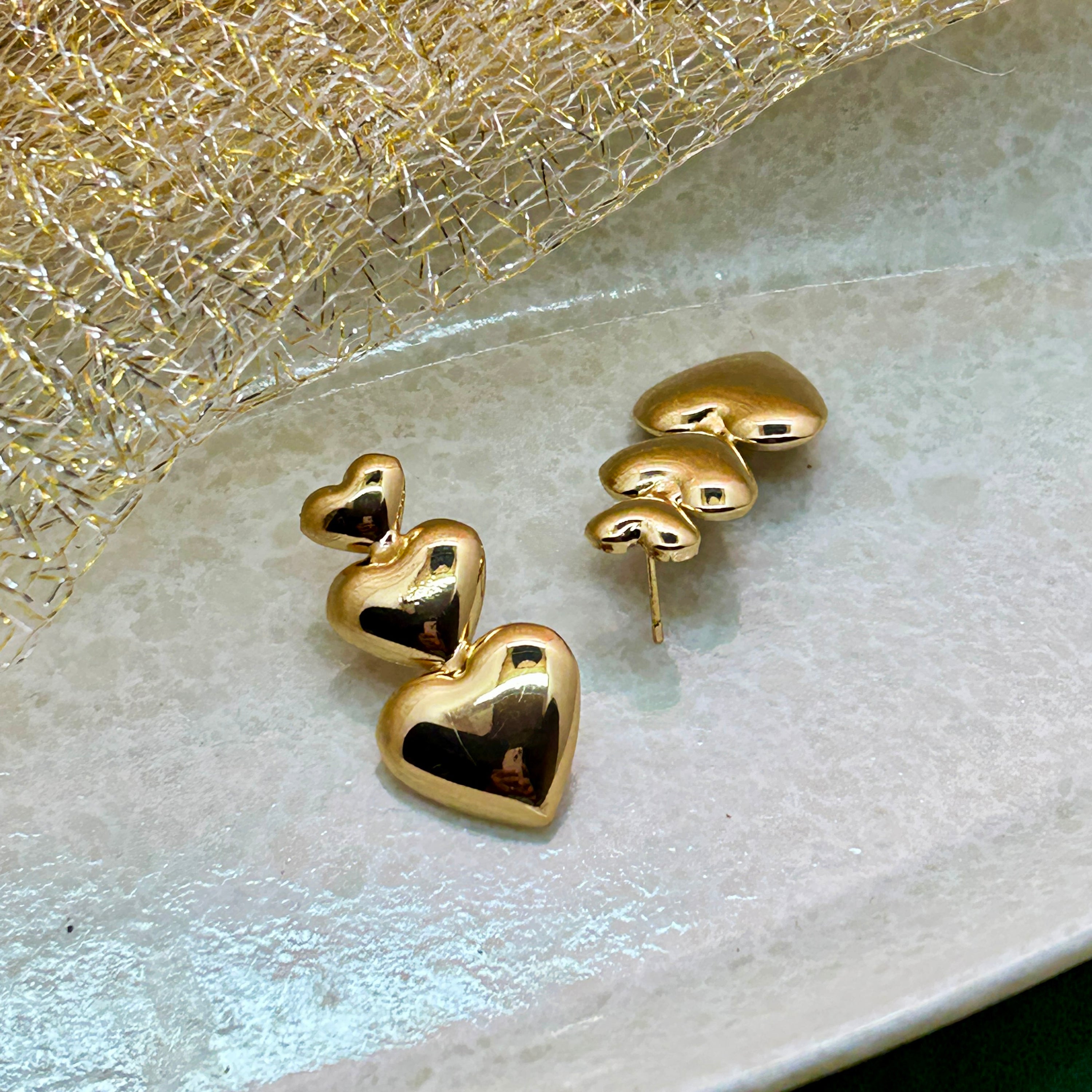 Gold Plated Triple Heart Studs
