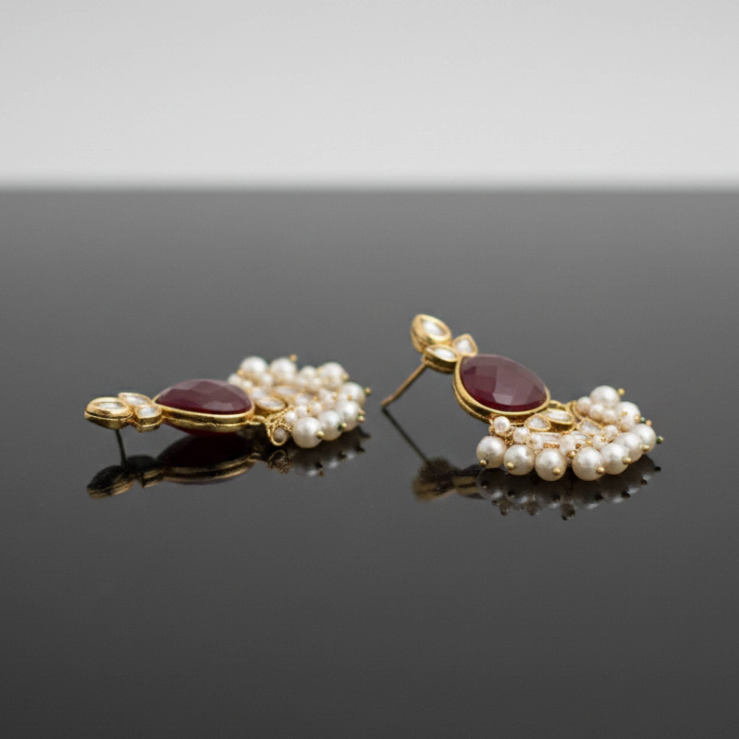 Shahi Crimson Polki & Pearl Earrings