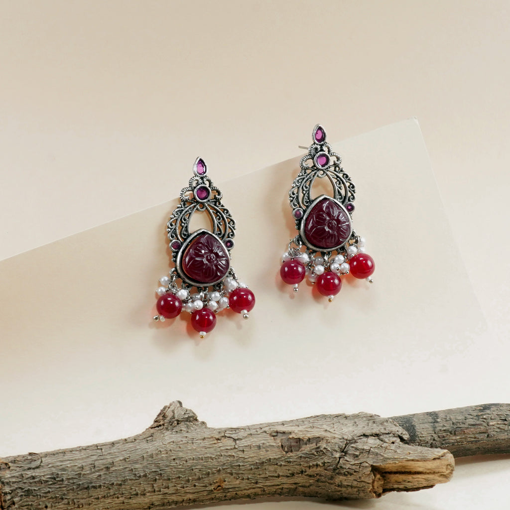 Sleek Ruby Oxidised Earings