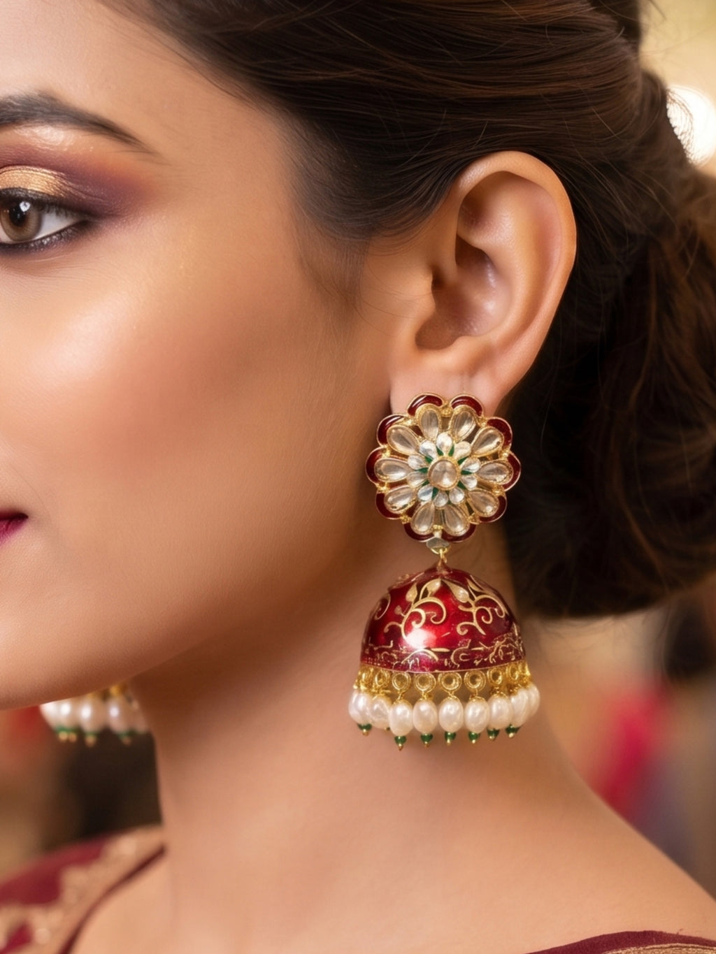 Rangoli Jhumka - Red