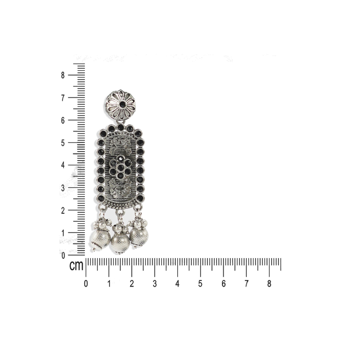 Oxidized Silver Embellished Long Danglers