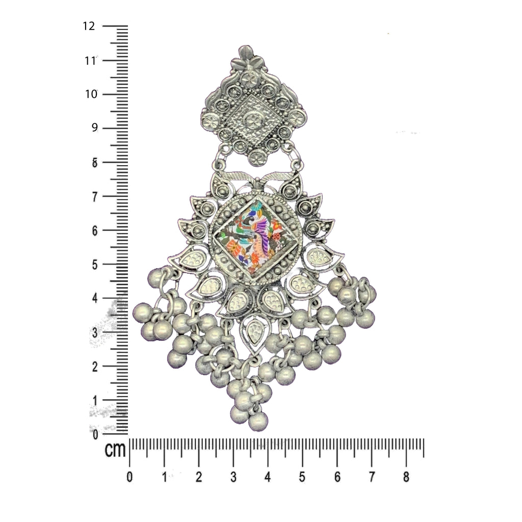 Oxidized Peacock Statement Chandbalis