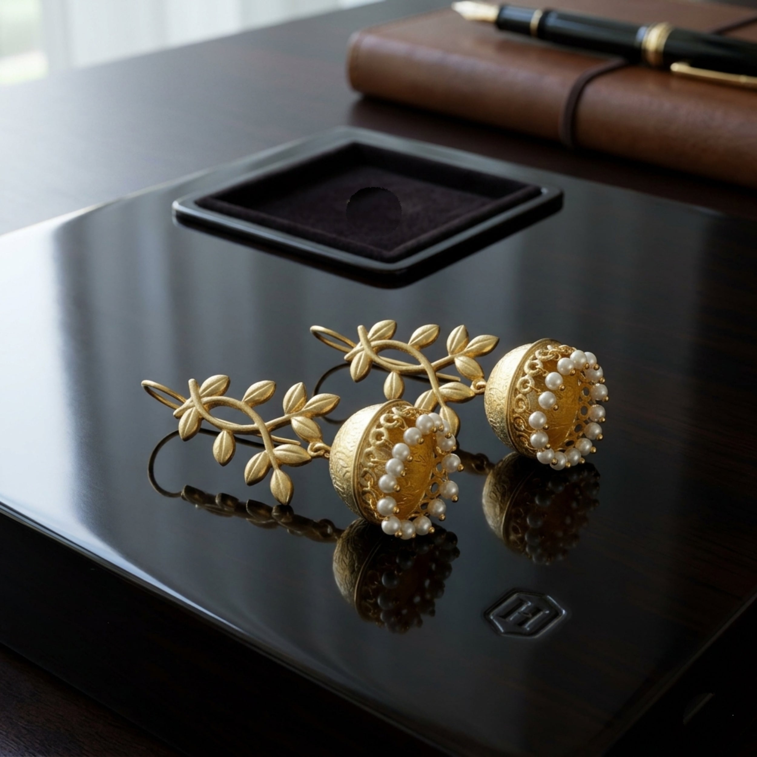 Golden Leaf Drop Jhumkas