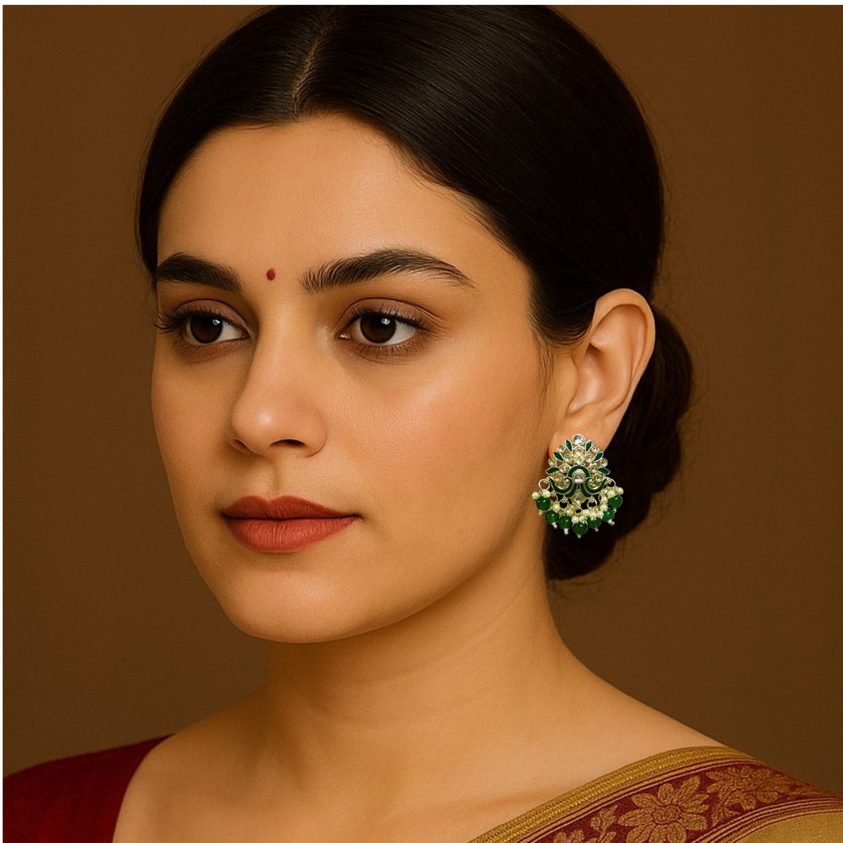 Green Meenakari Kundan Earrings