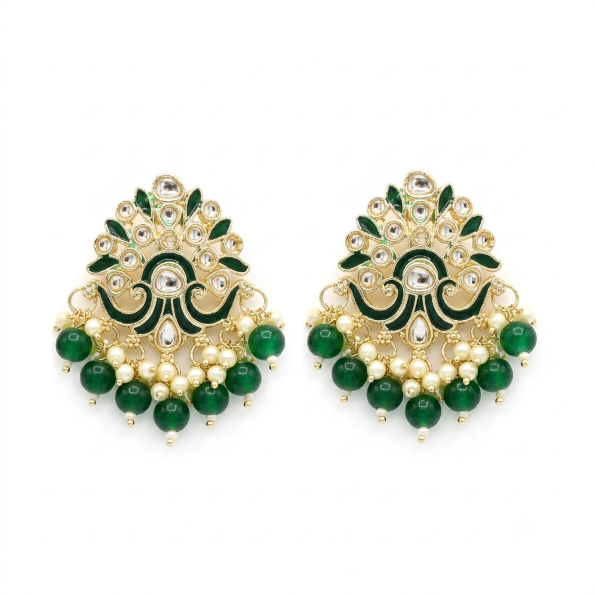 Artisan Enamel Gold-Tone Earrings with Green Drops