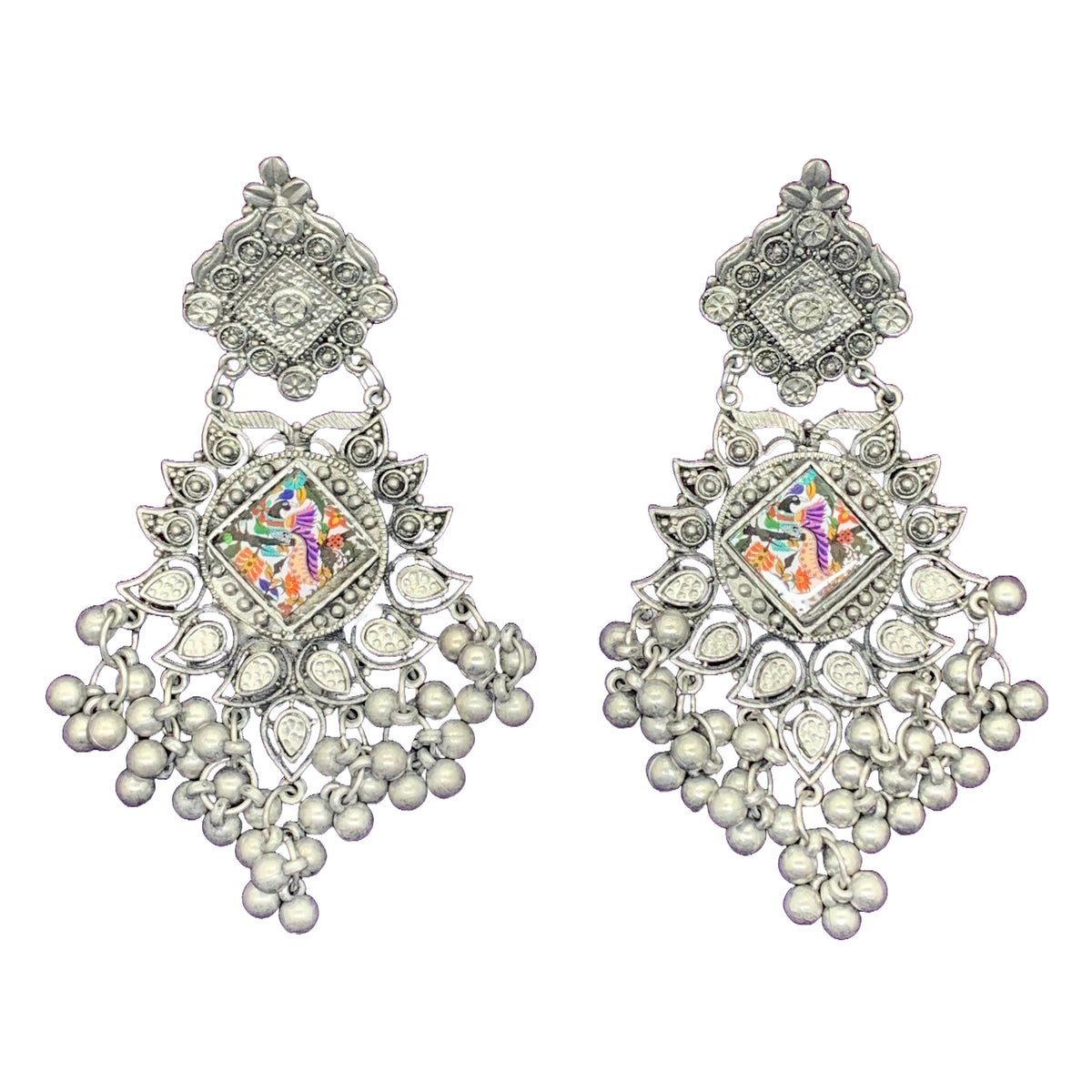 Oxidized Peacock Statement Chandbalis